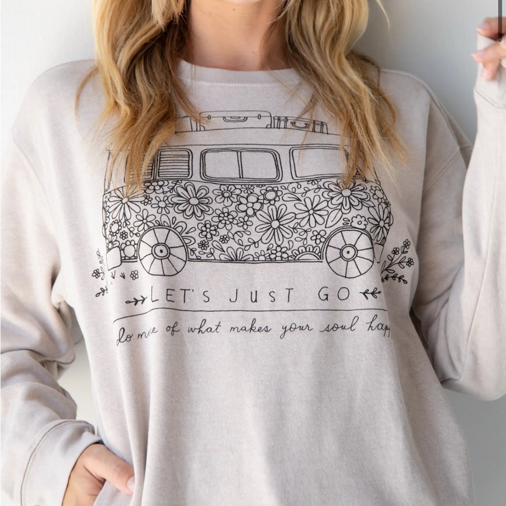 Cream Sweater with Vintage Van Graphic in Crew Neck Style
